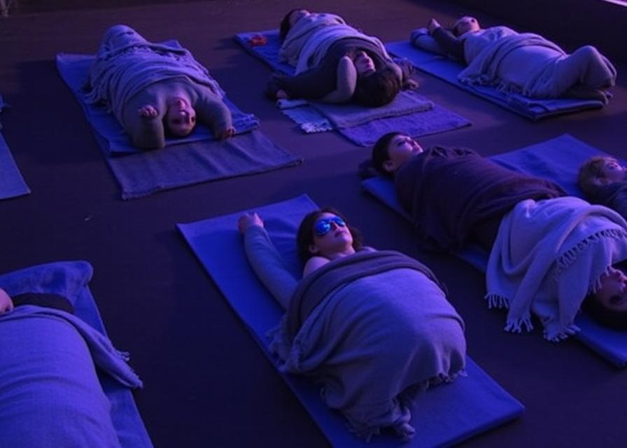 Uczestnicy sesji sound bath na matach